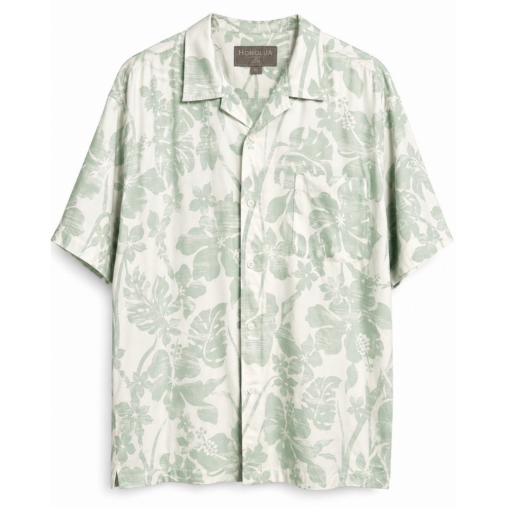 Honolua Surf Co Green Floral Hawaiian Tropical Short Sleeve Button-Down Shirt XL